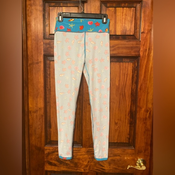 LuLaRoe OS Leggings Turquoise Bold Color Print Blue Ocean Life Pattern Seashells - Picture 5 of 13